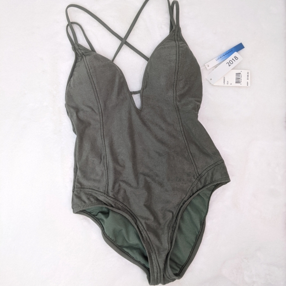 Lucky Brand Olive Suede Swimsuit NWT